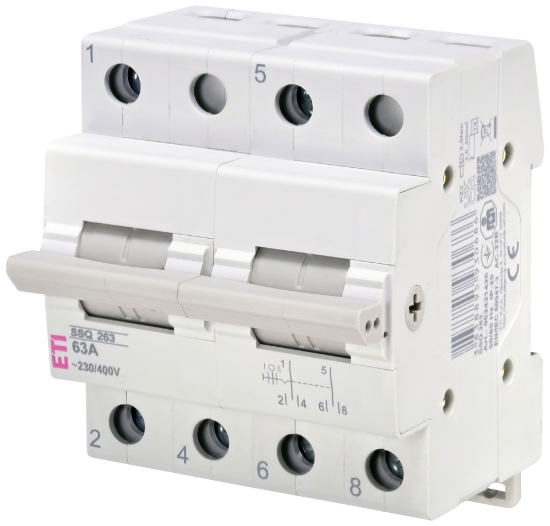 Imagine COMUTATOR SURSA, MANUAL, 63A 2P, 3(1-0-2)POZ, 400VAC, IP20 SSQ 263