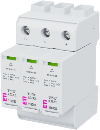 Imagine DESCARCATOR SUPRATENSIUNI, TIP T2, 2P 3MD, 1100VDC, SPD, MOV, II / C, PV, 20KA/MAX 40KA, RC,
